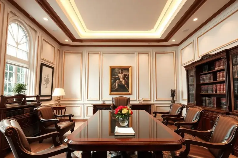 Bureau professionnel d'un cabinet d'expertise comptable avec dossiers et plan de travail organisé