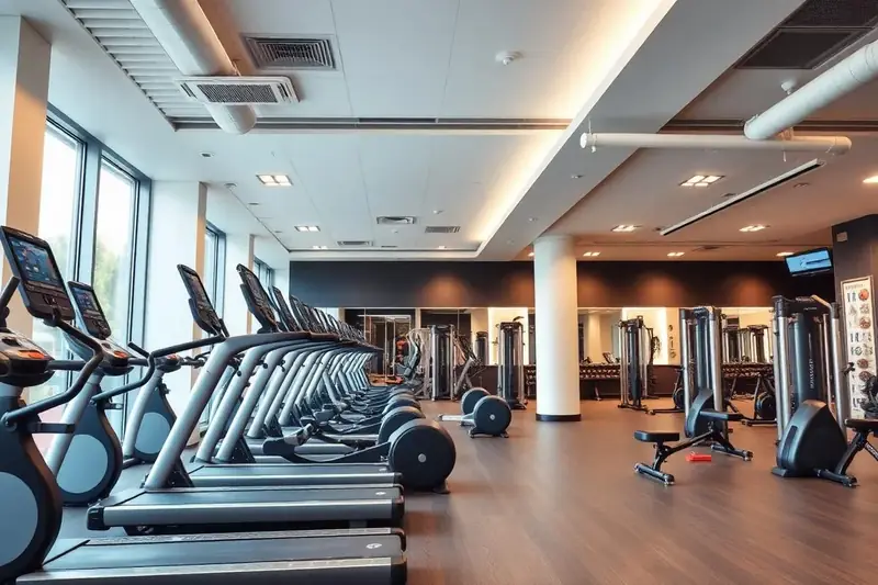Salle de sport moderne avec équipements de musculation et sol propre